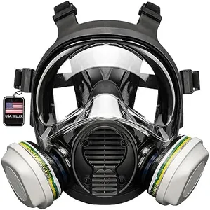 Parcil Distribution NB-100B Tactical Gas Mask with Bayonet Style Filter Ports - Full Face Respirator with MaxPro P-3-0 Multipurpose Filter Cartridges