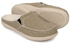 Slippers for Men Arch Support Canvas Orthopedic Flat Feet Orthotic Pain Relief Plantar Fasciitis Bedroom Shoes Home Indoor Outdoor Winter Clog Mules Non Slip Breathable Lightweight Beige Khaki Size 10.5