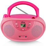 hPlay Gummy GC04 Portable CD Player Boombox with AM FM Digital Tunning Stereo Radio Kids CD Player LCD Display, Aux-Port Supported AC or Battery Powered - Pastel Pink