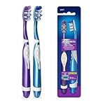 BrightWorks Sonic Battery Powered Toothbrush (2-Pack) (Blue/Purple) Soft Multi-Level Bristles for Whole Mouth, Vibrating Bristles Deep Clean, with Whitening Pads and Tongue Cleaner.
