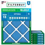 Filterbuy 18x20x1 Air Filter MERV 13 Optimal Defense (6-Pack), Pleated HVAC AC Furnace Air Filters Replacement (Actual Size: 17.50 x 19.50 x 0.75 Inches)