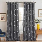 NICETOWN Grey Blackout Curtains 2 Panels - Microfiber Noise Reducing Thermal Insulated Wave Line Foil Print Design Bedroom Curtains for Sliding Glass Door (2 Panels,52W x 84L Inch)