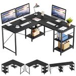 Bestier 150CM Reversible L Shaped Desk with Shelves Industrial Corner Desk 240CM Long Table Computer Workstation with 3 Cable Holes