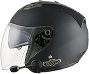 Bluetooth Motorcycle Jet Helmet with Sun Visor,DOT Certified Open Face Helmet, for Adult Men and Women,Built-In Mp3 Integrated Communication System Open Face Jet Helmet Black D,L=59~60cm