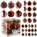 Brown Christmas Ball Ornaments for Christams Decorations - 36 Pieces Xmas Tree Shatterproof Ornaments with Hanging Loop for Holiday and Party Deocation (Combo of 6 Styles in 3 Sizes)