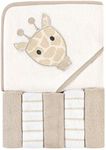 Hudson Baby Unisex Baby Hooded Towel and Five Washcloths, Modern Giraffe, One Size