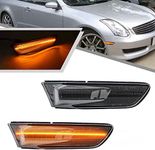 2Pcs Full LED Amber Side Marker Lights for Infiniti G35 coupe Skyline V35 2003-2007 Smoked Lens Front Turn Signal Sidemarker Lamp OEM Replacement