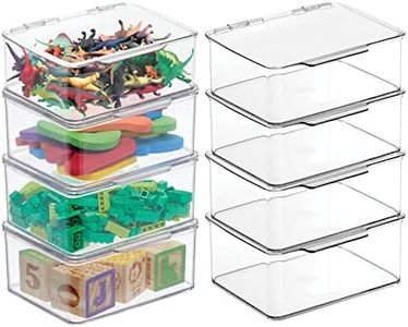 mDesign Plastic Playroom/Gaming Storage Organizer Box Containers, Hinged Lid for Shelves or Cubby, Holds Small Toys, Building Blocks, Puzzles, Markers, Lumiere Collection, 8 Pack, Clear