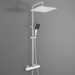 DERW Thermostatic Shower Mixer Set with 12" Square Rainfall Shower Head(304 Stainless Steel), 6 Modes Square Shower Head with Rotating Bracket, Anti-Leak Hose, Anti-Scald,Easy Install (Chrome)