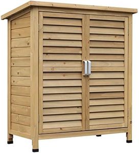 Outsunny Cobertizo de Almacenamiento de Madera para Jardín 87x46,5x96,5 cm con 2 Estantes Interiores 2 Puertas de Buena Ventilación y Techo Inclinado para Exterior Terreza Natural