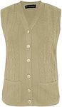 Sians Fashions Women Ladies Elegant Sleeveless Button Knitted Winter Sweater Cardigan, V Neck Waistcoat Tank Top Vest with 2 Front Pockets Sizes S-XL (Large (UK 16-18), Beige)