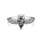 Bat Ring 925 Sterling Silver Bat Natural Black Rutilated Ring Gothic Halloween Ring Gifts for Women Size 7