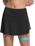 Beautikini Period Swimwear Menstrual Leakproof Bikini Bottoms Swim Skirt Mid Waist Bathing Suit Bottoms for Teens Girls (Black,L