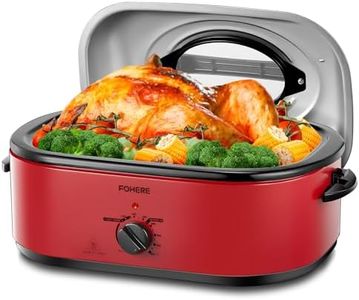 FOHERE 26QT Electric Roaster Oven with Visible & Self-Basting Lid, Large Turkey Roaster with Defrost & Warm Function, Adjustable Temperature Control, Removable Stainless Steel Pan & Rack, Red