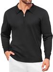 COOFANDY Polo Shirts for Men Quarter Zip Pullover Classic Sweater Polo Long Sleeve Slim Fit T Shirts Casual Fall Fashion Sweaters Black