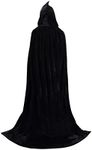 TULIPTREND Full Length Hooded Cloak Velvet Halloween Hooded Cape Cosplay Costume Christmas, Black Velvet, Large