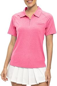 TBMPOY Women's Polo Shirts UPF 50+ Quick Dry Zipper Short Sleeve Shirt Lightweight Athletic Sports Shirt, Rose, Small