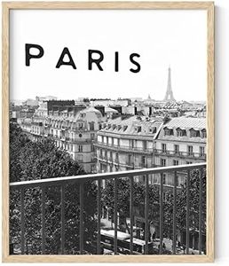 HAUS AND HUES Black and White Paris Wall Art - Paris Poster, Paris Decor for Bedroom, Black and White Wall Art of Paris, Eiffel Tower Wall Art, Black Paris Decor (Beige Frame, 16x20)