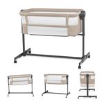 KinderKraft Neste UP 2 Bedside Crib, Travel Cot, Co-Sleeping Bed, Ajustable Height, Foldable Side Wall, Transport Wheels, with Accessories, Cotton Sheet, for Newborn, 0-9 kg, up to 6 Month, Beige