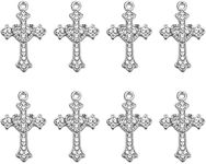 40pcs Rhinestones Alloy Cross Religious Virgin Our Lady of Guadalupe Mary Rosary Beads Charms for DIY Necklace Bracelet Making (Silver), Rhinestone, Rhinestone