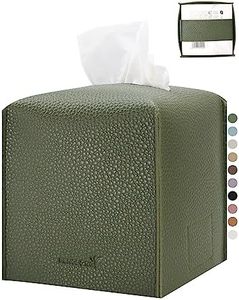 PENGLONG Tissue Box Cover 5X5X5'' PU Leather Tissue Holder Square Tissue Cube Box Organizer for Bathroom Vanity Countertop, Car, Night Stands, Office, Home, Kitchen (1Pack, Dark Green)