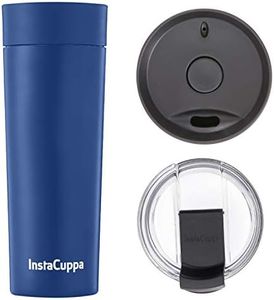 InstaCuppa Vacuum Insulated Coffee, Tea Thermos Travel Mug, includes 2 Unique Lids, Powder Coated Anti-Sweat Exterior, 470 ML, Navy Blue