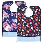 Ghopy 2Pcs Adult Bibs 25.6X17.8'' Waterproof Mealtime Bib Clothing Protector Adult Disability Washable Reusable Aid Bibs for Eating Dining Bibs with Crumb Catcher for Seniors Elderly Disabled Patient