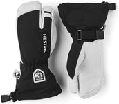 Hestra Army Leather Heli Ski Junior Mitt (Youth 4-13yrs) | Waterproof, Insulated Classic 3-Finger Leather Kids Gloves for Winter, Skiing & Playing in The Snow - Black - 7