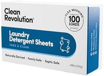 Clean Revolution Laundry Detergent Sheets, 50 Sheets, 100 Loads of Laundry, Fragrance Free, Septic Safe, Dissolves Completely, USA Produced and Inspected