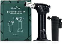 GrandTies 3-Flame Mode Culinary Butane Torch + Lighter Set- Kitchen Hand Torch with Safety Lock & Adjustable Flame for Creme Brulee, Soldering, Baking, Cooking - Fit All Butane Tank, Fuel Not included