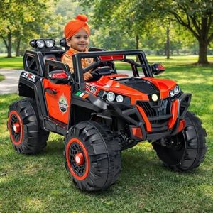 Little Pup Battery Operated 4x4 Big Size 12V Battery Ride On Truck, Jeep for Kids Drive 2 to 10 Years | Motor for Steering | Remote Control | Suspensions | Jumbo Driving Car