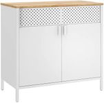 SONGMICS Storage Cabinet, Metal Cabinet with Double Doors, Magnetic Closure, Adjustable Shelf, Steel Frame, Natural and White LSC102W57