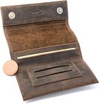 Premium Leather Tobacco Pouch - Magnetic Buttons - Double Paper & Filter Compartment - Handmade Cigarette Case Bag for Rolling Tobacco (Vintage Brown)