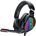 Jimonyer Gaming Headset for PC/PS4/PS5/Xbox One/Switch, Stereo Surround Sound Gaming Headphones with Noise Canceling Flexible Mic, Computer Headset with 3.5mm Jack & RGB Light(Black)