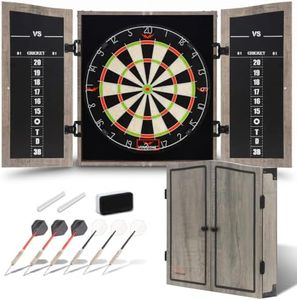 VONEZONE Dartboard Cabinet Set with 18" Bristle Dartboard - Self-Healing Sisal, 6 Steel Tip Darts, Scoreboard & Chalk - All-in-One Game Room Set for Home, Bar, Garage (Gray)