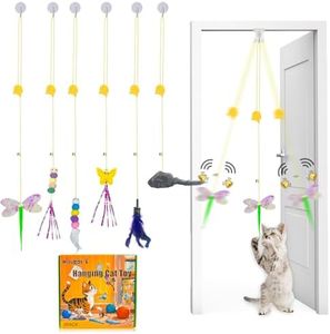 Mitubati Cat Toys Indoor Hanging Door Retractable Bird Cat Toy for Kitten Fun Exercise Interactive String Feather Cat Toys for Hunting Chase (6 Pack)