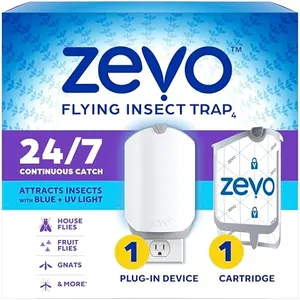 Zevo Flying Insect Trap for Indoors: Light Trap Captures Fruit Flies, Gnats and Houseflies, Starter Kit (1 Plug-in Base + 1 Cartridge)