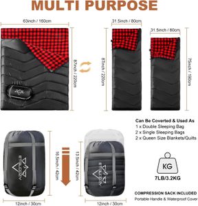 XL Double Sleeping Bag for Adults – Queen Size, Flannel, Waterproof, All-Season