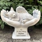 CUDMORERBE Personalized Cat Pet Grave Markers Memorial Angel Statue Stone With In God'S Hands, Cat Pet Headstone Garden Stone，In Loving Memory Of A Pet Lost Gift, 7 Inch(H)