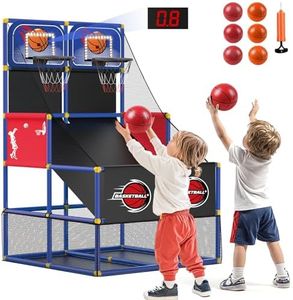 M SANMERSEN Kids Double Basketball Hoop Arcade Game Set with 6 Balls Electronic Scoreboard LED Light, Indoor & Outdoor Play, Birthday/Halloween for 3-8 Year Old Boy and Girl