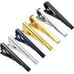 Roctee 7 Pack Slim Tie Clip Set Mens Tie Bar | Formal Business Necktie Bar Pinch Tie Clip in Gold/Silvery/Black/Navy | Best Gifts for Father, Lover, Friends and Husband