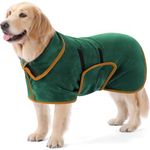 PETTOM Dog Bathrobe Towel Microfiber Water Absorbent Adjustable Dog Drying Coats for Large Dogs, Green Dogs Drying Robe- L:60cm Back Length