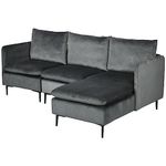 HOMCOM Velvet Convertible Sectional Couch, L-Shaped Sofa for Living Room with Reversible Ottoman - Gray