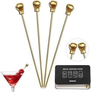 4PCS Metal Cocktail Picks for Drinks, Unique Stainless Steel Martini Picks, Reusable 4.3” Skewers for Home Bar, Parties & Gifting Boxing Gloves Gold