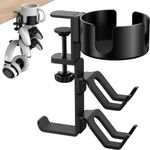 OIVO INDIA Desk Controller Holder with Headphone Hanger, 360° Rotating 3 in 1 Desk Anti-Spill Cup Holder with Headset Stand, Aluminum Alloy+ Plastic, Max Capacity 9kg/20lb for Xbox, PS4, PS5, Switch