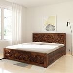 Amazon Brand - Solimo Navis King Size Solid Sheesham Wood Bed with Box Storage (Natural Finish)