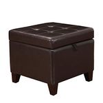 Homebeez Storage Ottoman Faux-Leather Foot Rest Stool Square Footstool with Wood Legs (Brown)