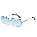 YUELUQU Retro Rimless Rectangle Sunglasses for Women Men Transparent Glasses Y2K Vintage Eyewear (Silver blue)