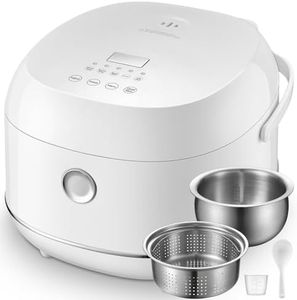 Novaspark Stainless Steel Rice Cooker Small 6 Cup (Uncooked) / 12-Cup (Cooked) with Stainless Steel Inner Pot, Compact Mini Rice Cooker Small Kitchen, Low Carb Rice Maker, 24H Timer and Auto Keep Warm
