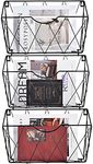 Hanging Wall File Organizer Set of 3, Wall Organizer for Office, Home or School, Metal Wall Hanging Baskets with 12 Pcs S Hooks, Black